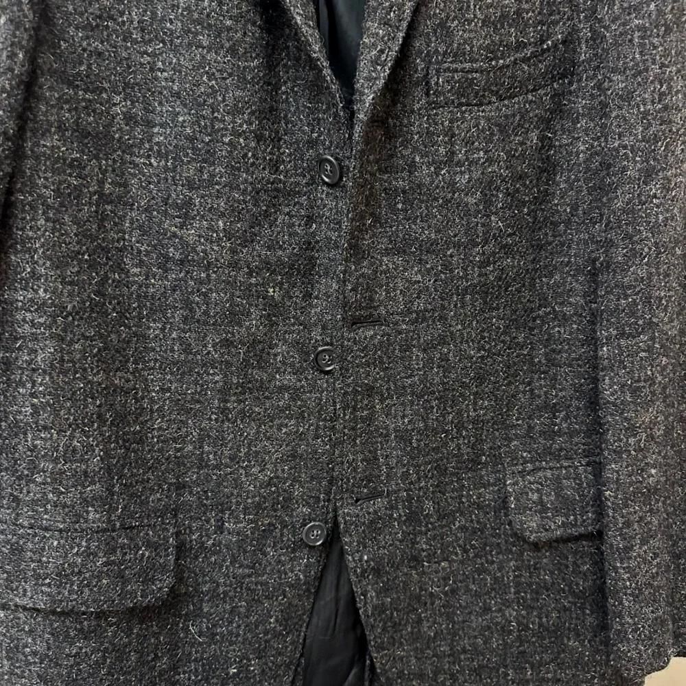 Vintage Hardwick Harris Tweed Blazer Mens Charcoal Grey Wool Sport Coat USA Made
